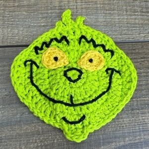 Grinch Coasters Christmas Holiday Handcrafted Crochet by Seller Cotton
